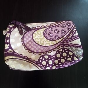 Purple and Cream Patterned Thirty-One Makeup Bag